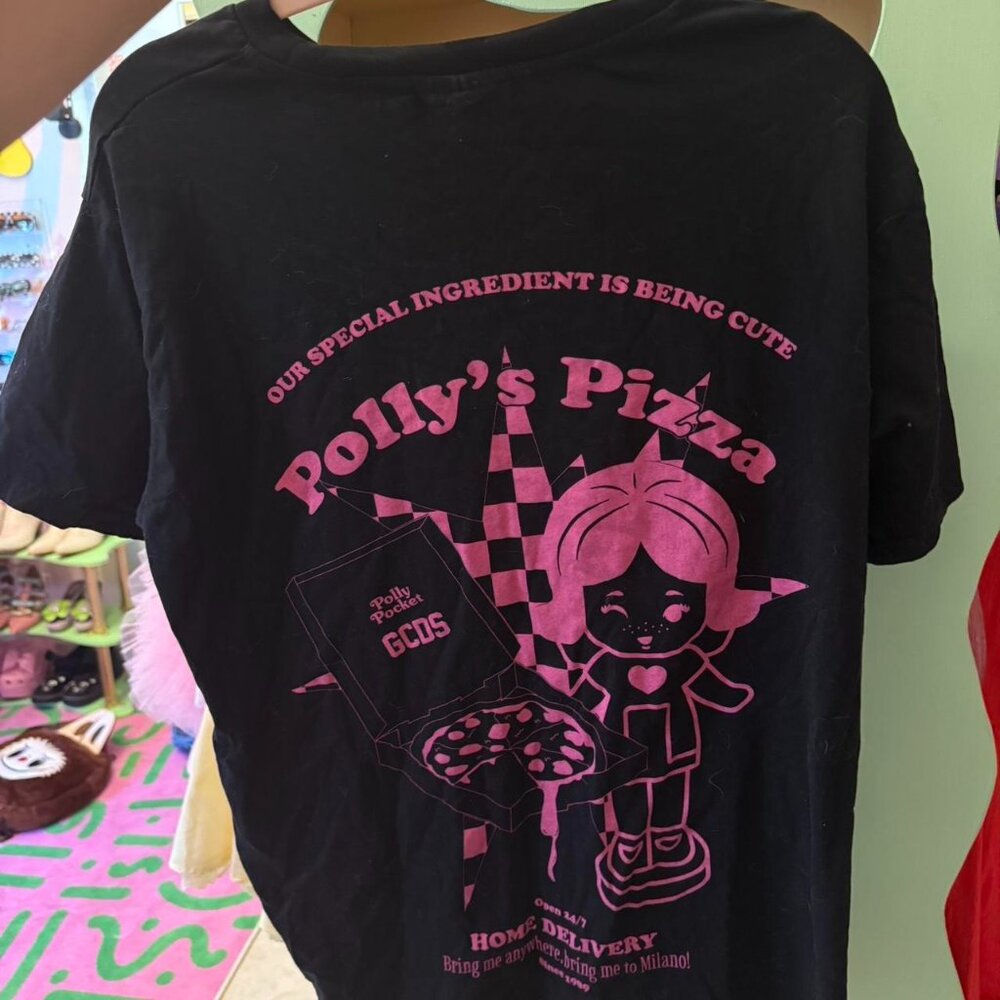 GCDS Polly Pocket Pizza Oversize  T-Shirt size small black